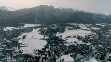 Winter Aerial View of whole Zakopane. Beautiful City in Poland. High quality 4k footage