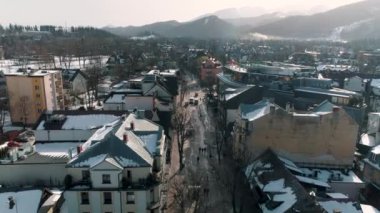 Winter Aerial View of whole Zakopane. Beautiful city in Poland. High quality 4k footage
