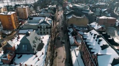 Winter Aerial View of whole Zakopane. Beautiful city in Poland. High quality 4k footage