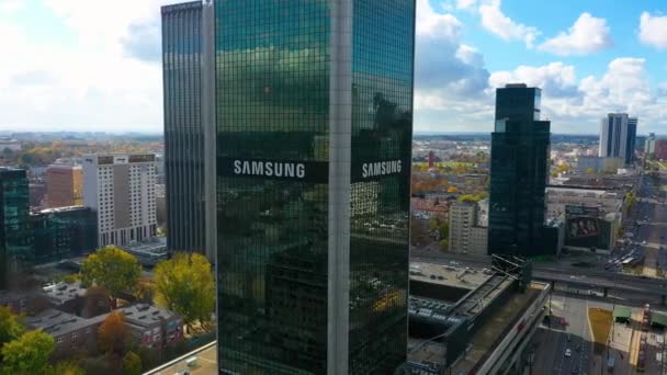 Aerial View Samsung Tower Warsaw Poland High Quality Footage — Video