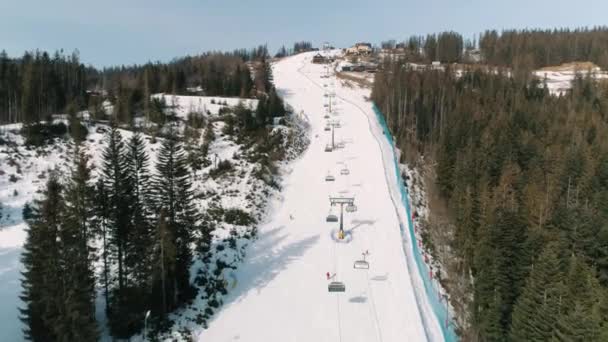 Winter Aerial View Ski Lift Zakopane Polana Szymoszkowa High Quality — Wideo stockowe