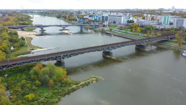 Aerial View Bridges Vistula River Background Warsaw Poland High Quality — Video Stock