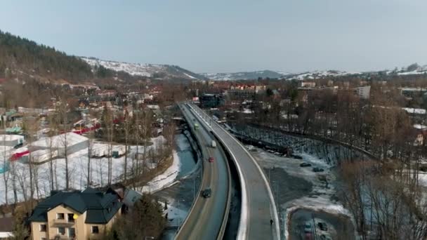 Drone View Main Street Zakopane Beautiful City Poland High Quality — Wideo stockowe