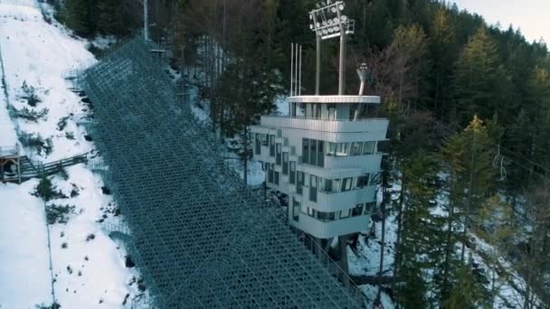 Referees Tower Ski Jump Zakopane Winter Aerial View High Quality — Wideo stockowe