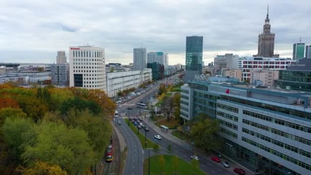 Aerial View Marszalkowska Street Warsaw Poland High Quality Footage — Stockvideo
