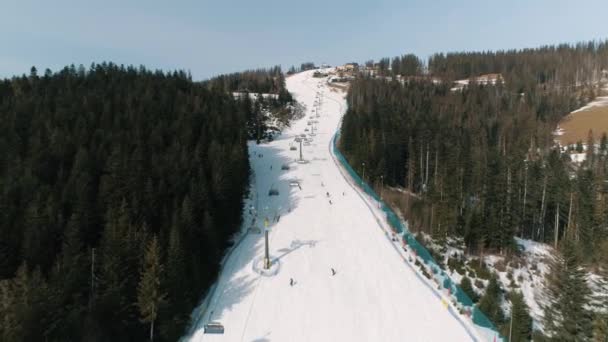 Winter Aerial View Ski Lift Zakopane Polana Szymoszkowa High Quality — Stockvideo