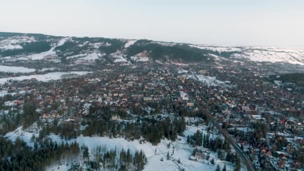 Χειμερινή Αεροφωτογραφία Του Ζακοπάνε Ωραίο Χιόνι Στην Πολωνία Υψηλής Ποιότητας — Αρχείο Βίντεο