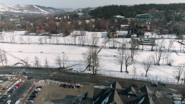 Winter Aerial View Glade Zakopane Beautiful City Poland High Quality — Stockvideo