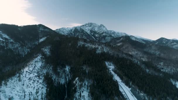 Χειμερινή Αεροφωτογραφία Του Άλματος Σκι Και Των Βουνών Στο Zakopane — Αρχείο Βίντεο