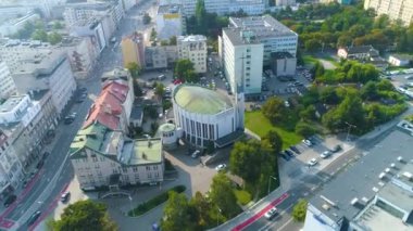  Aerial View of church in Gdynia, summer beautifull footage of Polish Town. High quality 4k footage