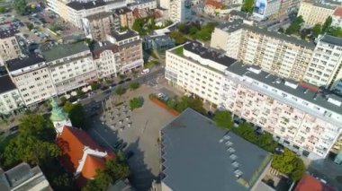 Aerial View Sanctuary of Divine Mercy in Gdynia, summer beautifull footage of Polish Town. High quality 4k footage