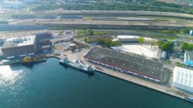  Aerial View the port of Gdynia, summer beautifull footage of Polish Town. High quality 4k footage