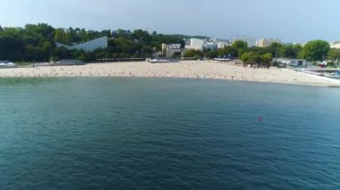 Aerial View of beach in Gdynia. Summer beautifull footage of Polish Town. High quality 4k footage