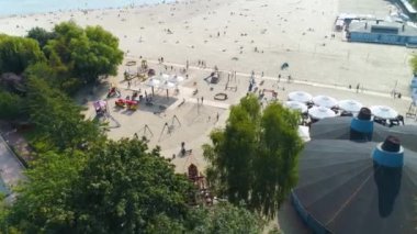 Aerial View of beach in Gdynia, summer beautifull footage of Polish Town. High quality 4k footage