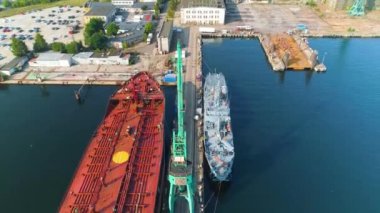  Aerial View the port of Gdynia, summer beautifull footage of Polish Town. High quality 4k footage