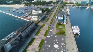 Aerial View of shops at John Paul II Avenue in Gdynia, summer beautifull footage of Polish Town. High quality 4k footage