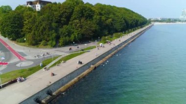 Aerial View of Gdynia Seaside Boulevard, summer beautifull footage of Polish Town. High quality 4k footage