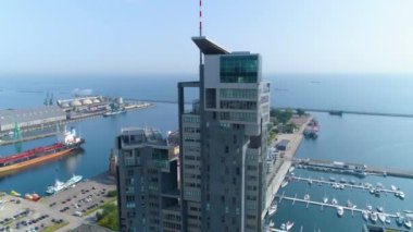 Aerial View of Sea Towers Gdynia, summer beautifull footage of Polish Town. High quality 4k footage
