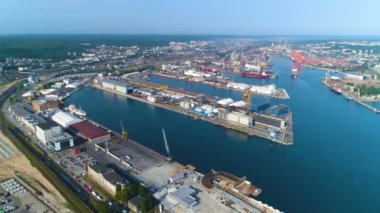 Aerial View the port of Gdynia, summer beautifull footage of Polish Town. High quality 4k footage