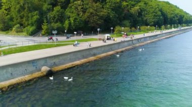 Aerial View of Gdynia Seaside Boulevard, summer beautifull footage of Polish Town. High quality 4k footage