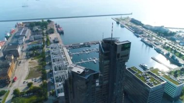  Aerial View of Sea Towers Gdynia, summer beautifull footage of Polish Town. High quality 4k footage
