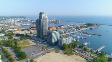 Aerial View of Sea Towers Gdynia, summer beautifull footage of Polish Town. High quality 4k footage