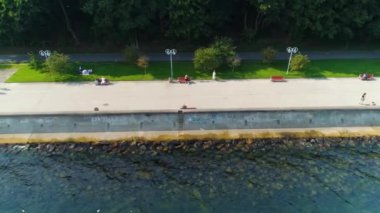 Aerial View of Gdynia Seaside Boulevard, summer beautifull footage of Polish Town. High quality 4k footage