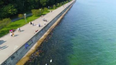 Aerial View of Gdynia Seaside Boulevard, summer beautifull footage of Polish Town. High quality 4k footage