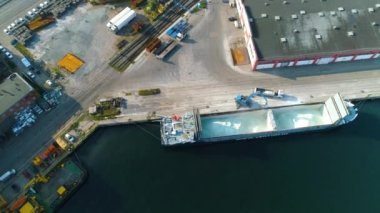  Aerial View the port of Gdynia, summer beautifull footage of Polish Town. High quality 4k footage