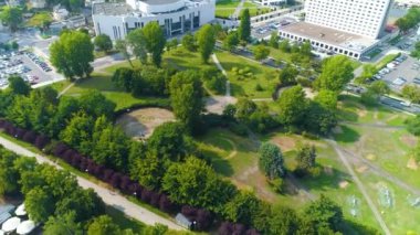 Aerial View of Council of Europe park in Gdynia, summer beautifull footage of Polish Town. High quality 4k footage