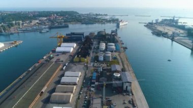  Aerial View the port of Gdynia, summer beautifull footage of Polish Town. High quality 4k footage