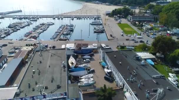 Gdynia Port Aerial View Summer Beautifull Footage Polish Town High — Stock Video