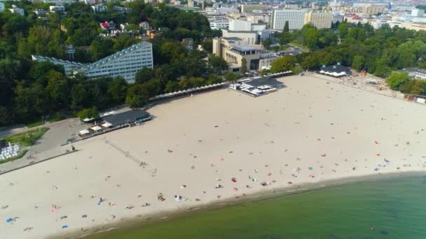 Aerial View Beach Gdynia Summer Beautifull Footage Polish Town High — Wideo stockowe