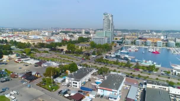 Aerial View Sea Towers Gdynia Summer Beautifull Footage Polish Town — Αρχείο Βίντεο