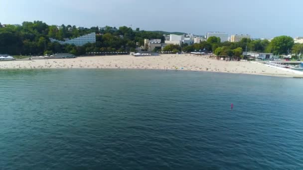 Aerial View Beach Gdynia Summer Beautifull Footage Polish Town High — Stockvideo