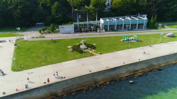 Aerial View Gdynia Seaside Boulevard Summer Beautifull Footage Polish Town — Wideo stockowe
