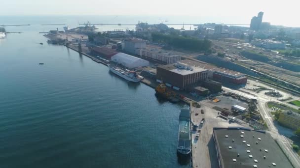Aerial View Port Gdynia Summer Beautifull Footage Polish Town High — Stok video