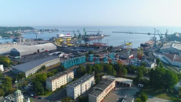 Aerial View Port Gdynia Summer Beautifull Footage Polish Town High — Stockvideo