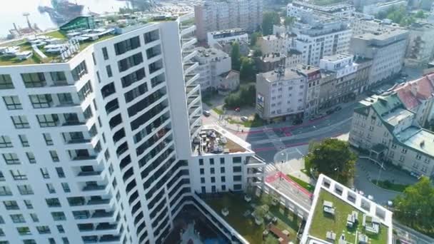 Gdynia Aerial View City Summer Footage Polish Town High Quality — Vídeos de Stock