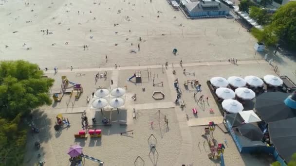 Aerial View Beach Gdynia Summer Beautifull Footage Polish Town High — Vídeo de stock