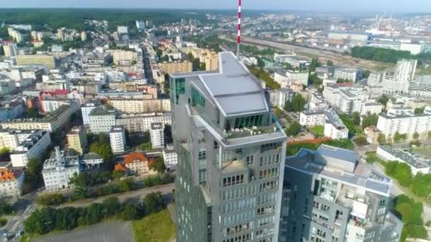 Aerial View Sea Towers Gdynia Summer Beautifull Footage Polish Town — Stockvideo