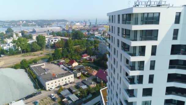 Aerial View Port Gdynia Summer Beautifull Footage Polish Town High — 비디오