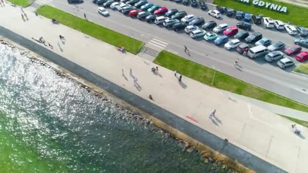 Aerial View Gdynia Seaside Boulevard Summer Beautifull Footage Polish Town — Stockvideo