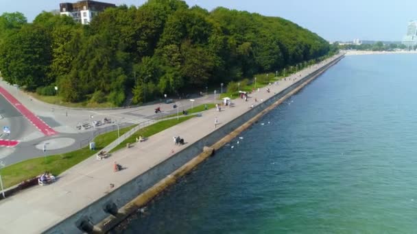 Aerial View Gdynia Seaside Boulevard Summer Beautifull Footage Polish Town — Stock Video