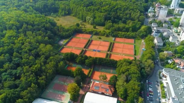 Aerial View Gdynia Tennis Courts Summer Beautifull Footage Polish Town — Stockvideo