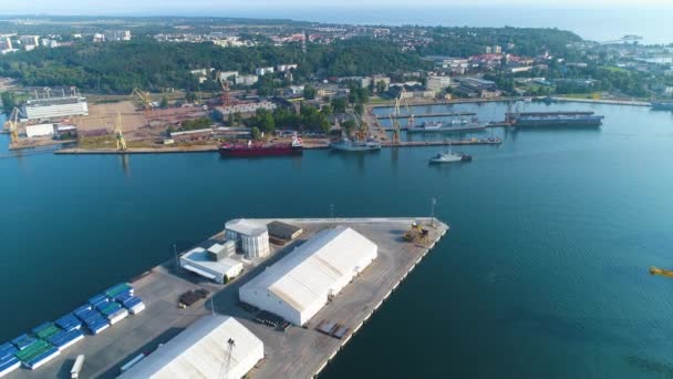 Aerial View Port Gdynia Summer Beautifull Footage Polish Town High — 비디오