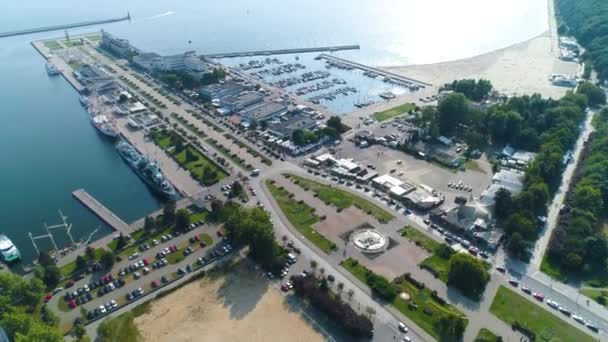 Aerial View South Molo Gdynia Summer Beautifull Footage Polish Town — Stockvideo