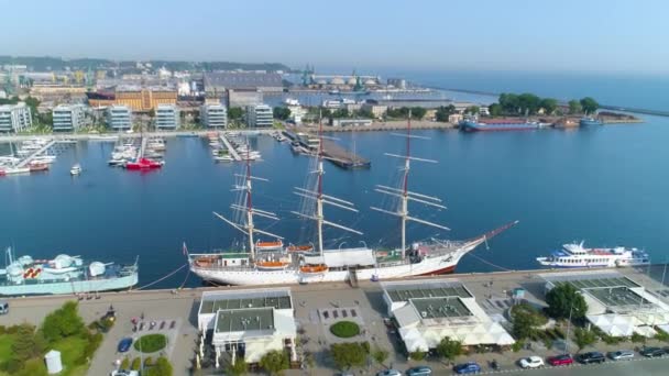 Aerial View Museum Ship Dar Pomorza Gdynia Summer Beautifull Footage — Video Stock