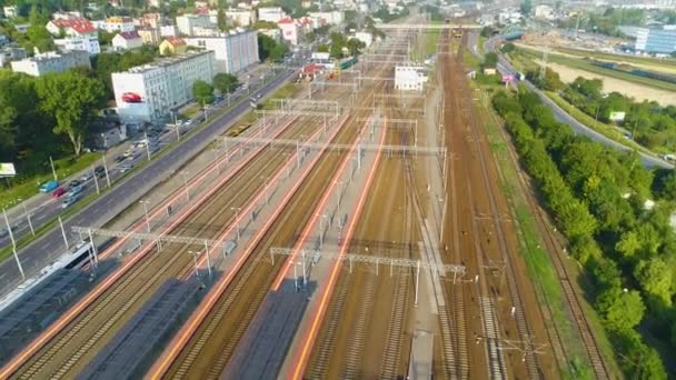Aerial View Gdynia Main Train Station Summer Beautiful Footage Polish — Stockvideo