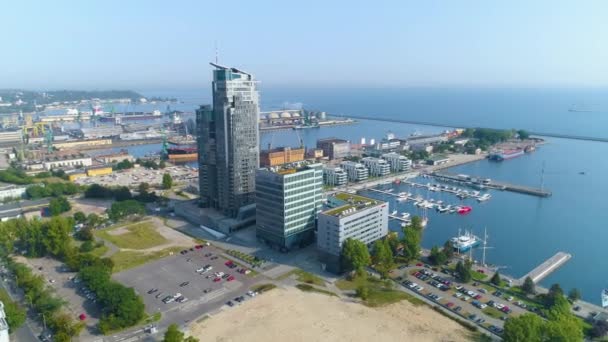 Aerial View Sea Towers Gdynia Summer Beautifull Footage Polish Town — Vídeos de Stock